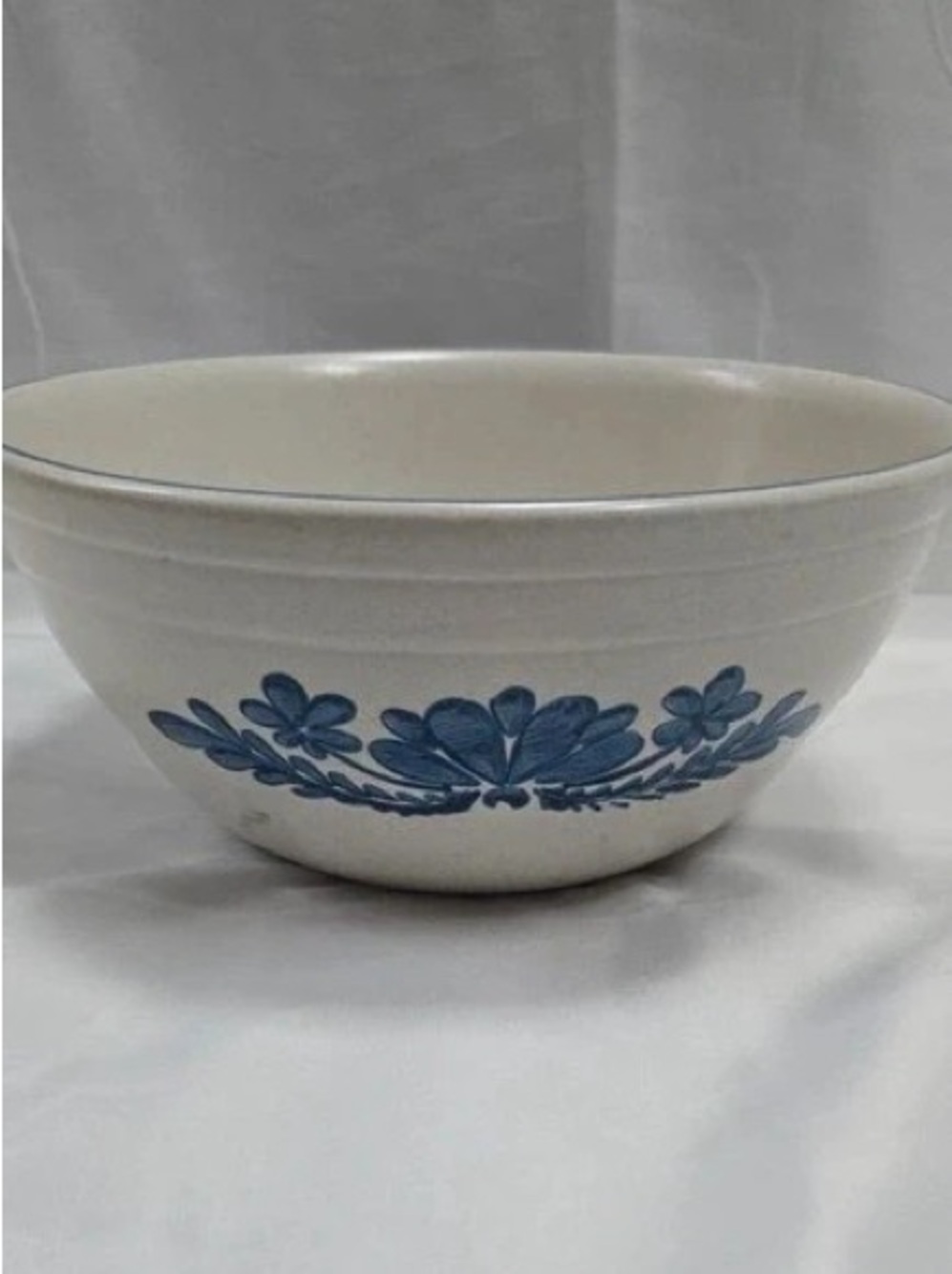 White Ceramic Serving Bowl with Blue Floral Band